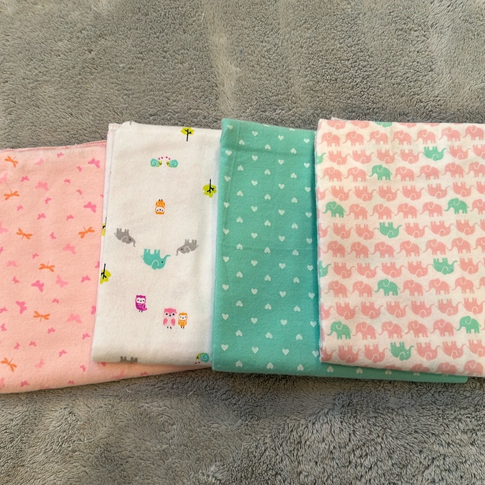 Carter’s Simple Joy set of 4 flannel blankets elephant butterfly heart owl snail
